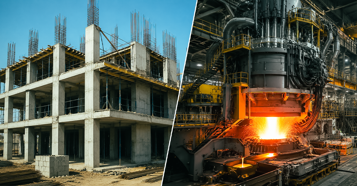 How does electric arc furnace steel support safer RCC construction?